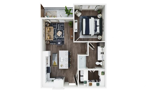 Floor plan for 1 bed, 1 bath, 679 sqft
